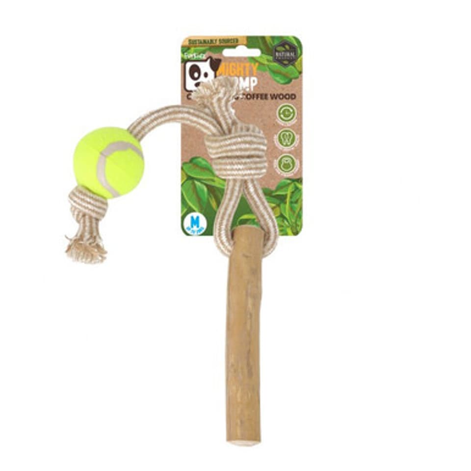 FurKidz Rope Tug Toy with Tennis Balls and Coffee Wood for Dogs - Small