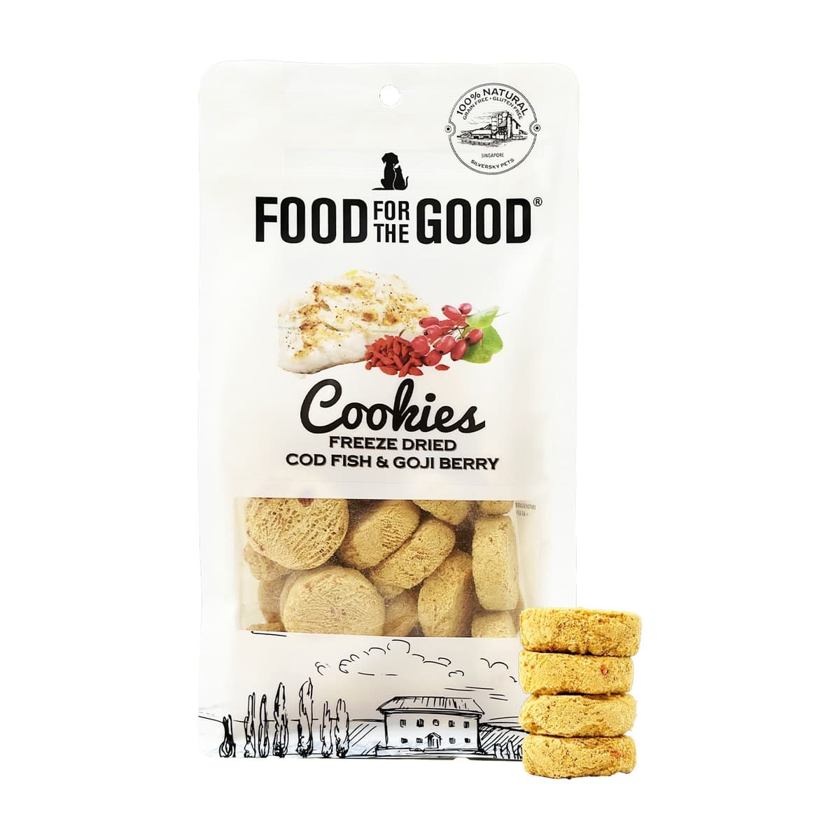 Food For The Good Freeze-Dried Codfish & Goji Berry Cookies Treats for Dogs & Cats - 70g
