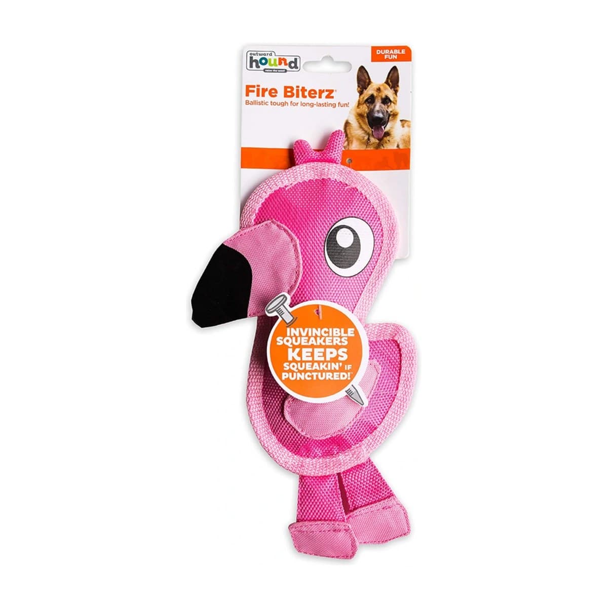 Outward Hound Fire Biterz Flamingo Dog Toy for Dogs - Small/Medium