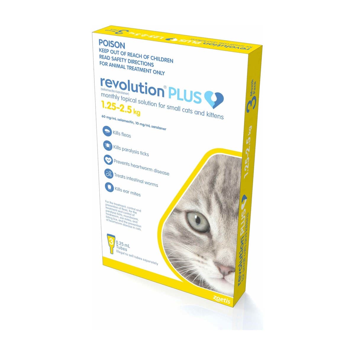 Revolution Plus Flea Heartworm and Worm Spot-On Treatment for Small Cats - 3 Pack