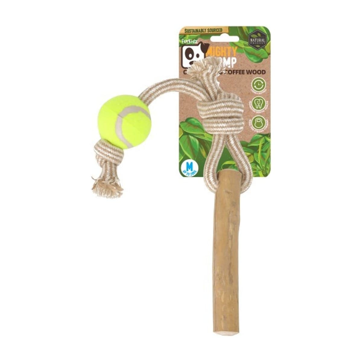 FurKidz Rope Tug Dog Toy with Tennis Balls and Coffee Wood for Dogs - Medium
