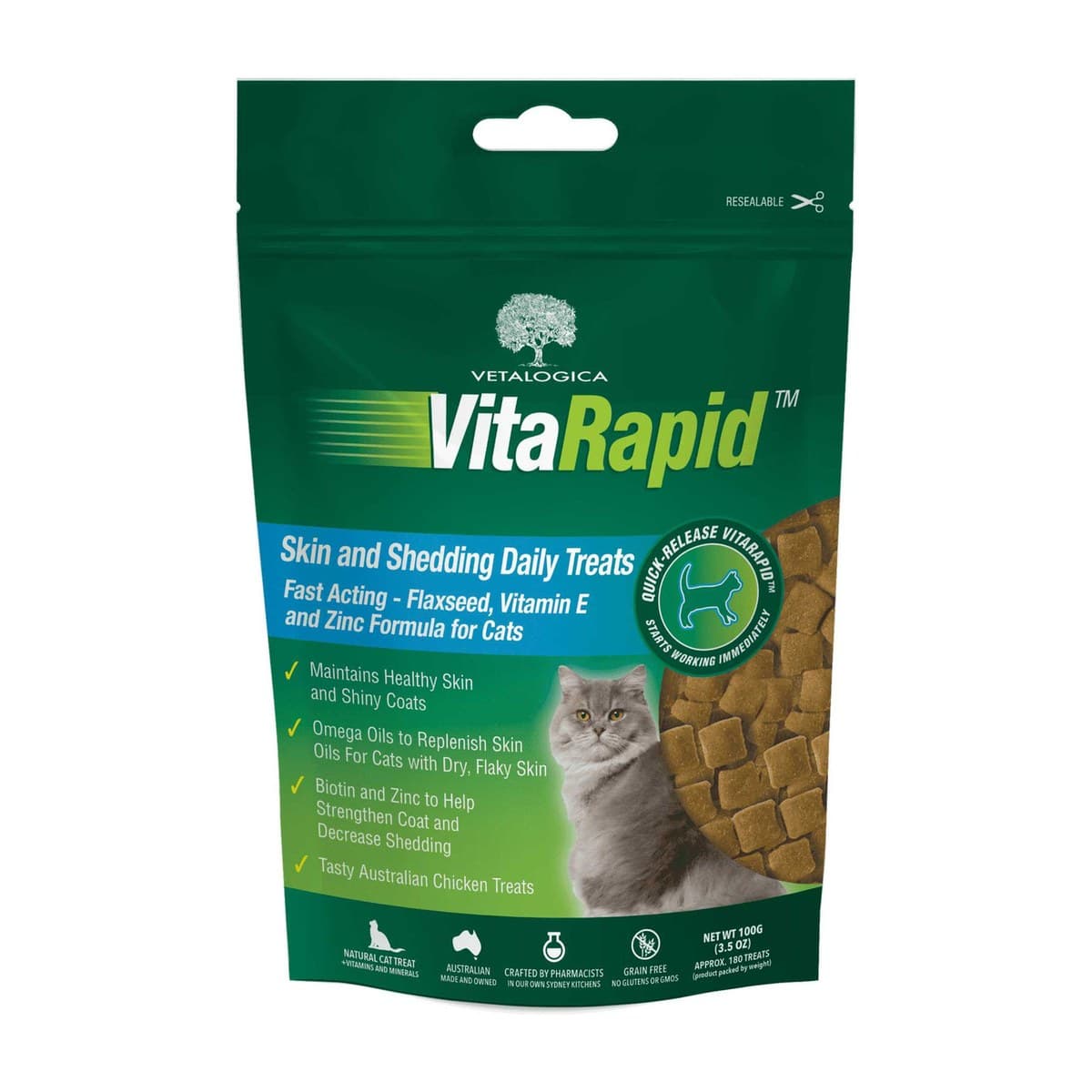Vetalogica VitaRapid Skin & Shedding Daily Treats for Cats - 100g
