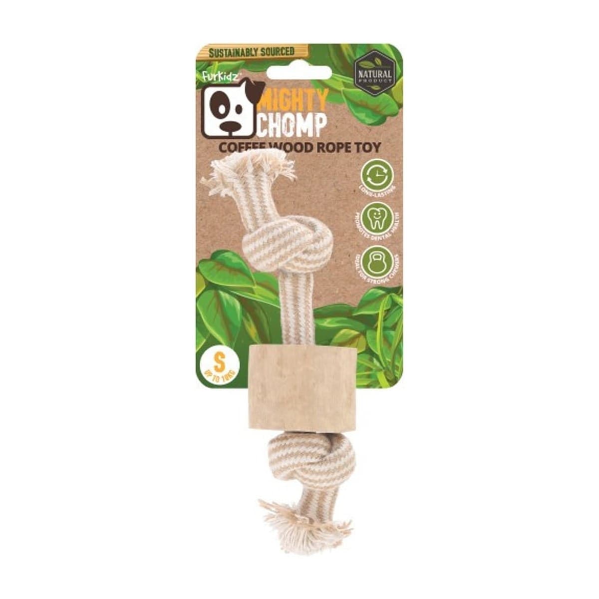 FurKidz Coffee Wood and Rope Chew Toy for Dogs - Small