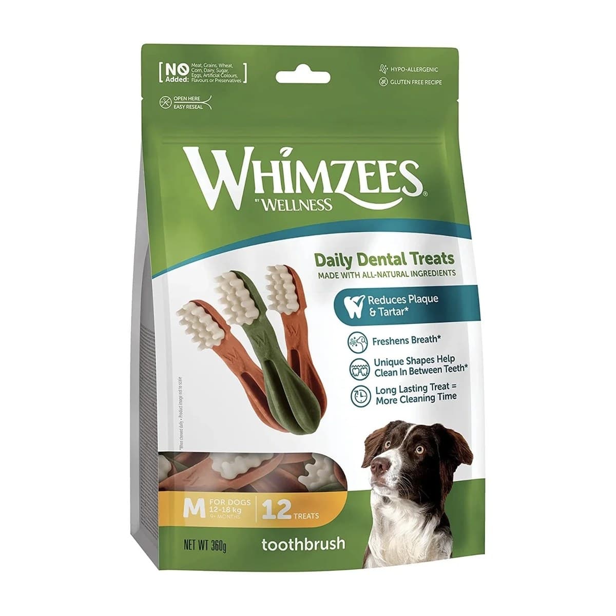 Whimzees Toothbrush Dental Chew for Medium Dogs - 12 Pack