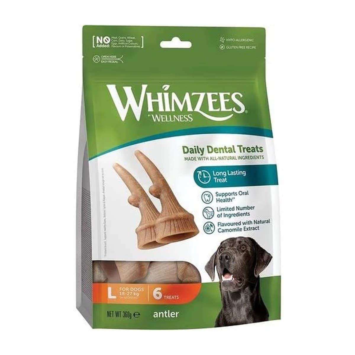 Whimzees Antler-Shaped Dental Chews for Large Dogs - 6 Pack