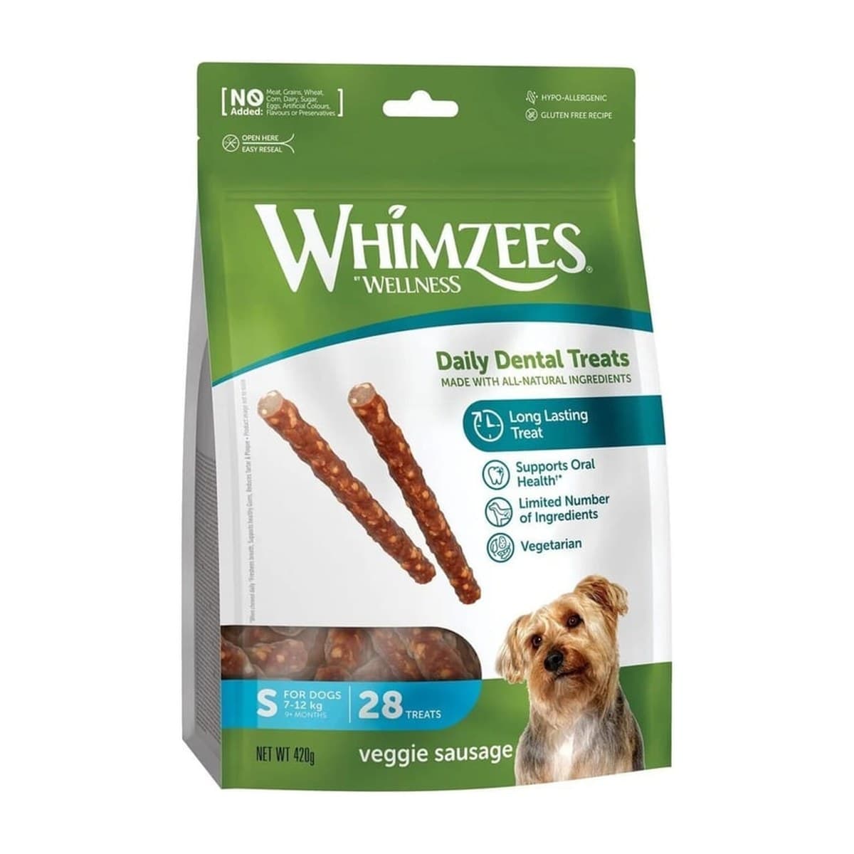Whimzees Veggie Sausage Dental Chews for Small Dogs - 28 Count