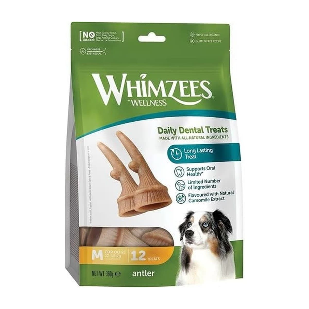 Whimzees Occupy Antlers Dental Chews for Dogs - Medium - 12 Pack