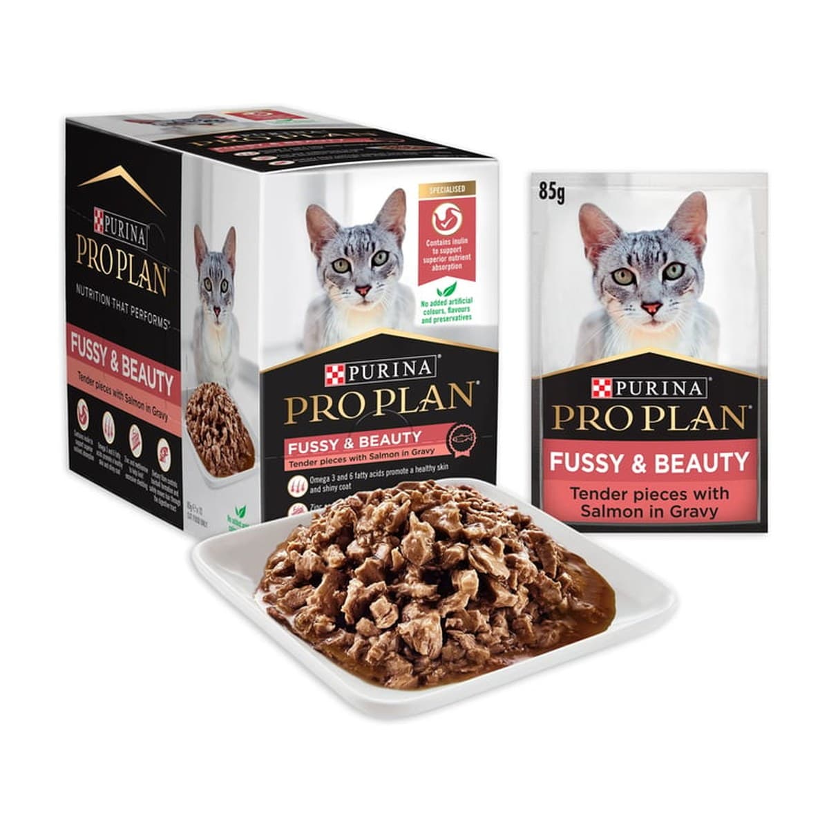 Pro Plan Adult Fussy & Beauty Salmon in Gravy Wet Cat Food - 12 x 85g