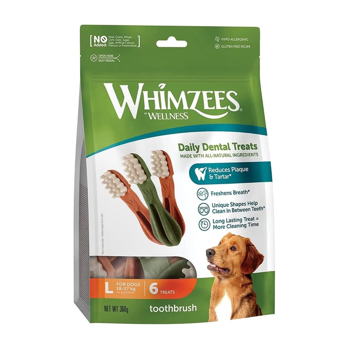 Whimzees Toothbrush Dental Chews for Large Dogs - 6 Chews