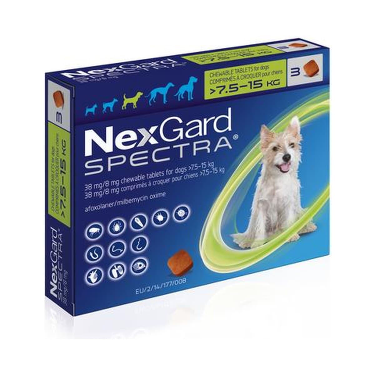 NexGard Spectra Flea Tick Heartworm and Intestinal Worm Chewable Tablets for Small Dogs - 3 Pack